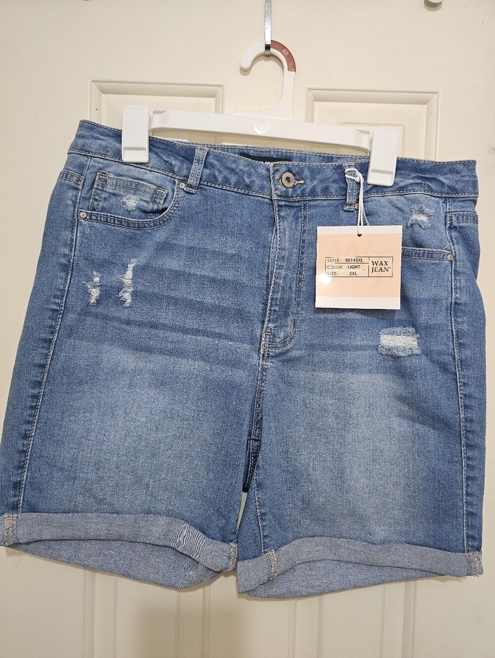 Wax Jean Cotton Light Blue Distressed Cuffed Denim Shorts